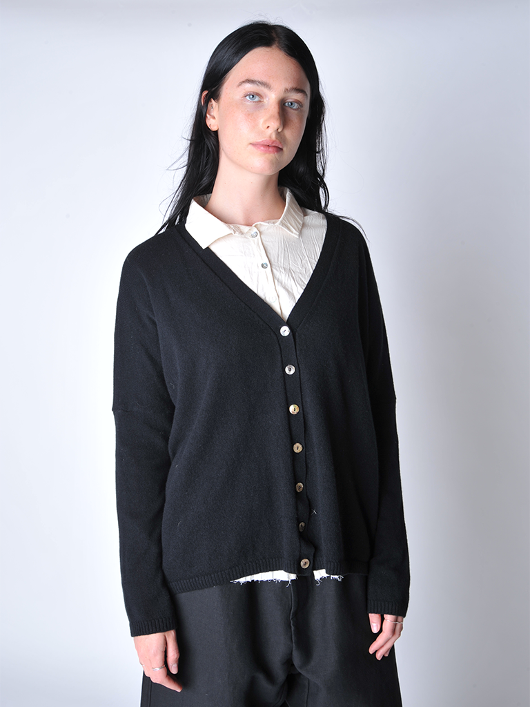 Black Cashmere V Neck Cardigan - Roztayger