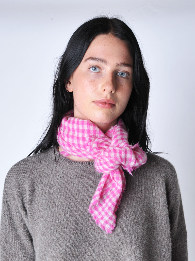Raspberry Check Small Scarf - Roztayger
