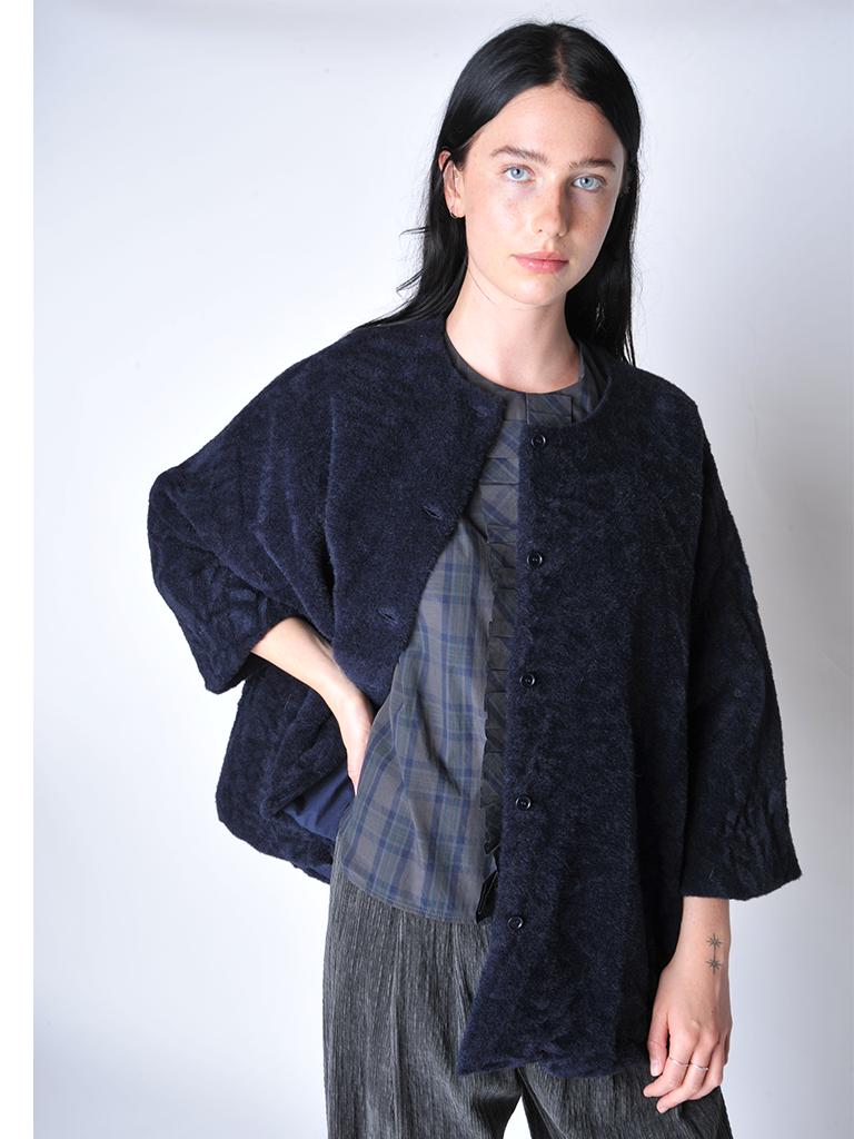 Night Blue Textured Wool Jacket - Roztayger