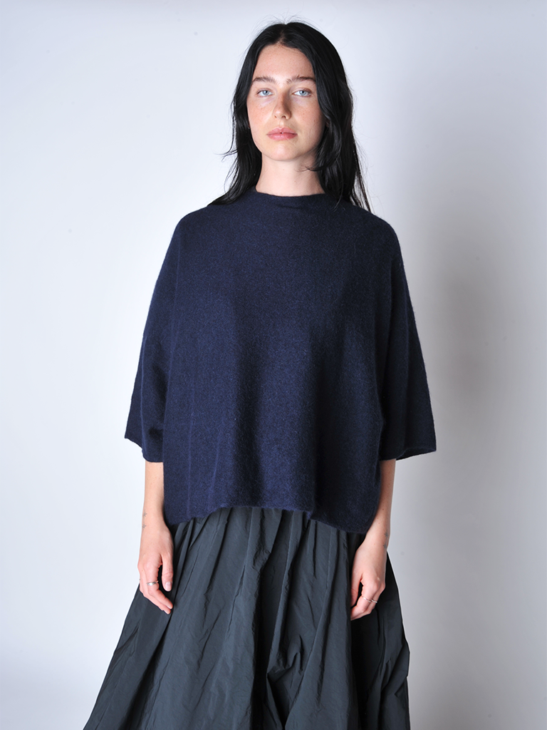 Navy Boxy Short Sleeve Sweater - Roztayger