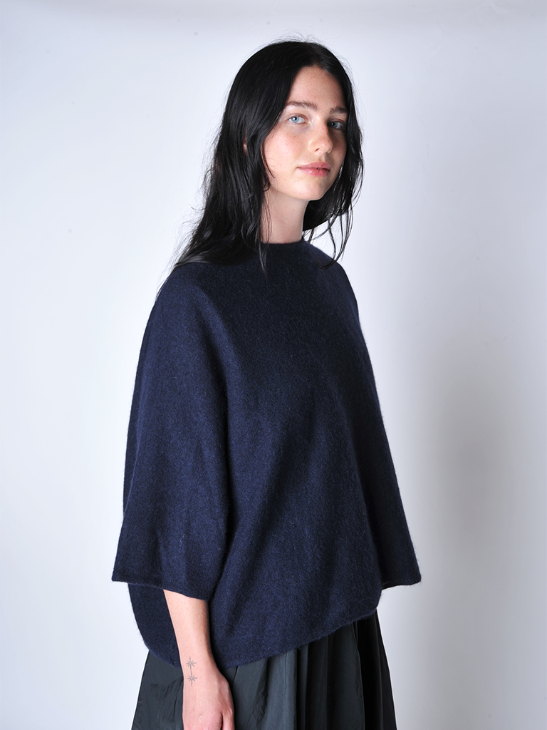 Navy Boxy Short Sleeve Sweater - Roztayger