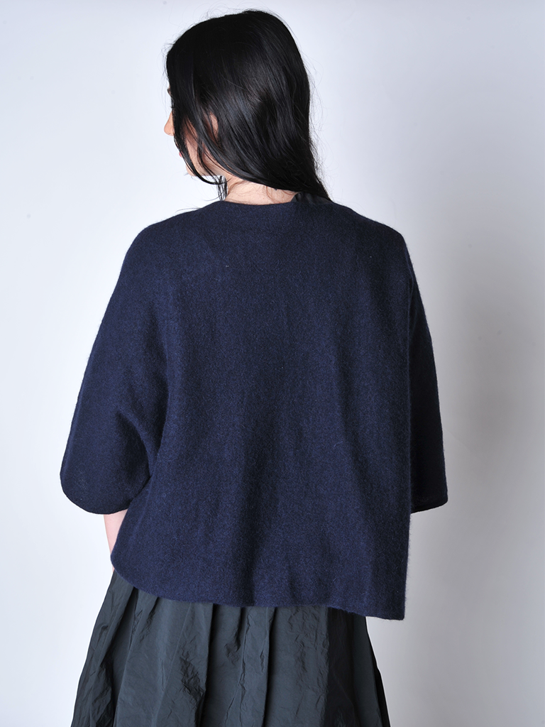 Navy Boxy Short Sleeve Sweater - Roztayger