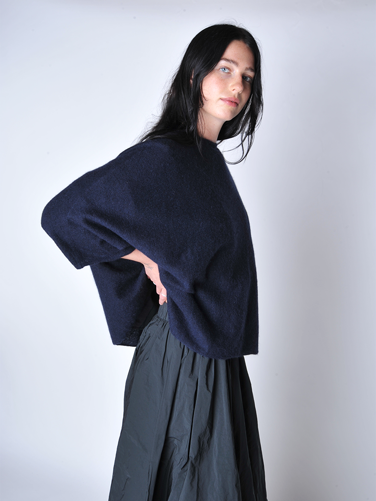 Navy Boxy Short Sleeve Sweater - Roztayger