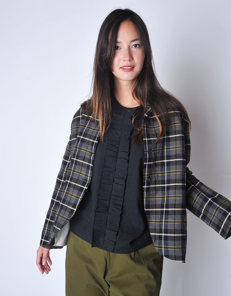 Black and Olive Plaid Cotton Wool Jacket - Roztayger
