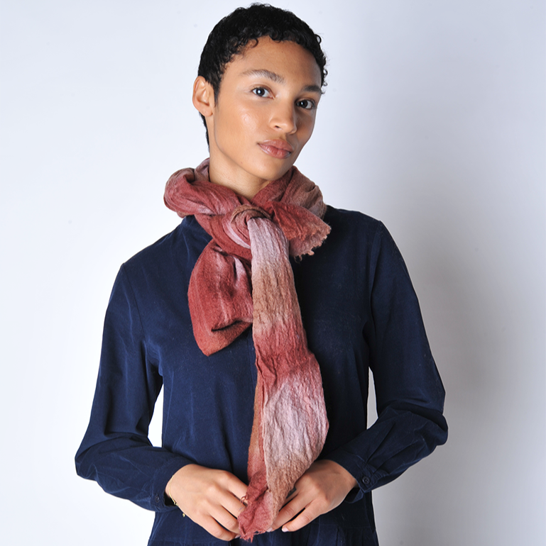 Burnt Carmel Felted Tartan Scarf - Roztayger