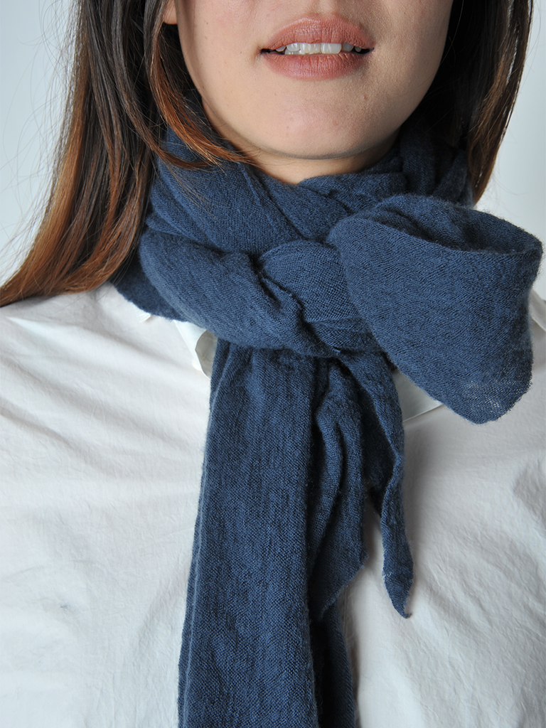 Botto Giuseppe Denim Blue Diamond Classic Knit Cashmere Scarf