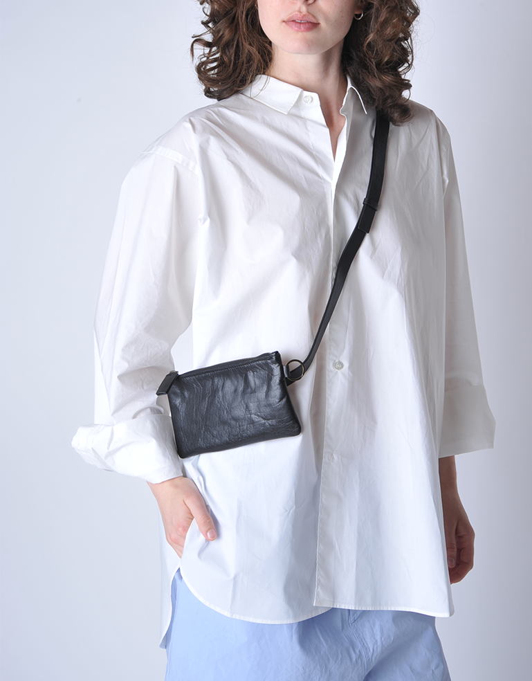 Black Tumbled Leather Flat Pouch and Belt - Roztayger