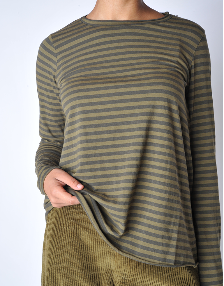 Olive Striped Jersey Top - Roztayger