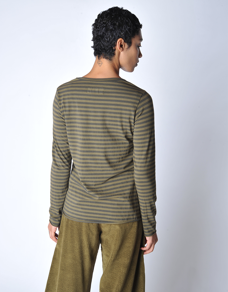 Olive Striped Jersey Top - Roztayger