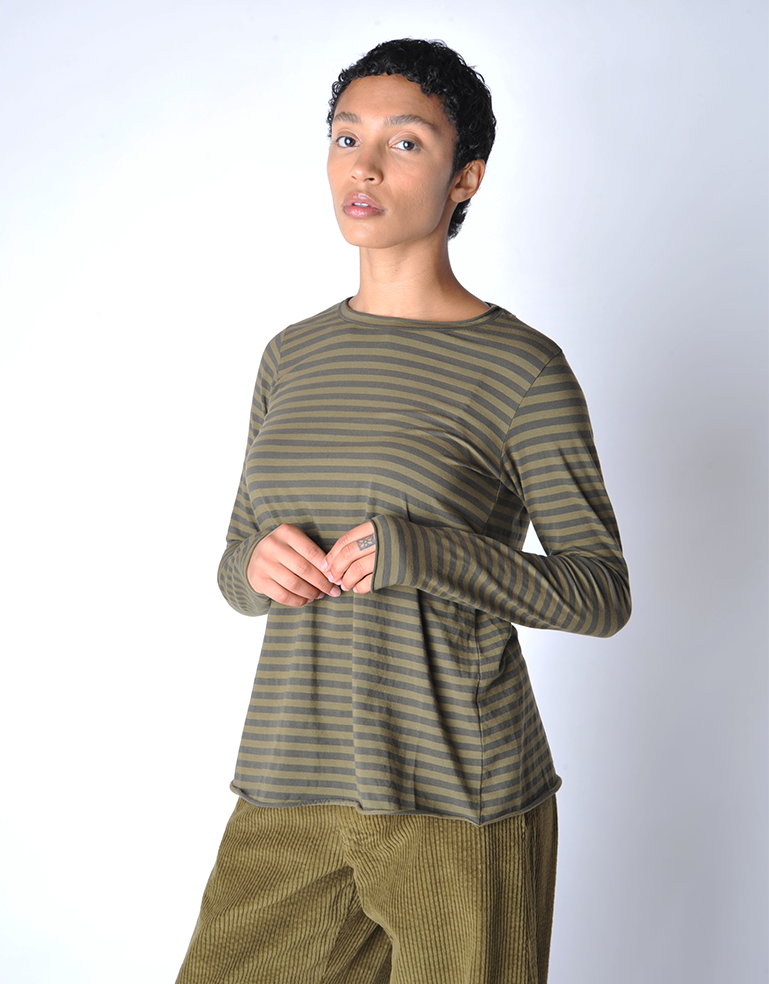Olive Striped Jersey Top - Roztayger
