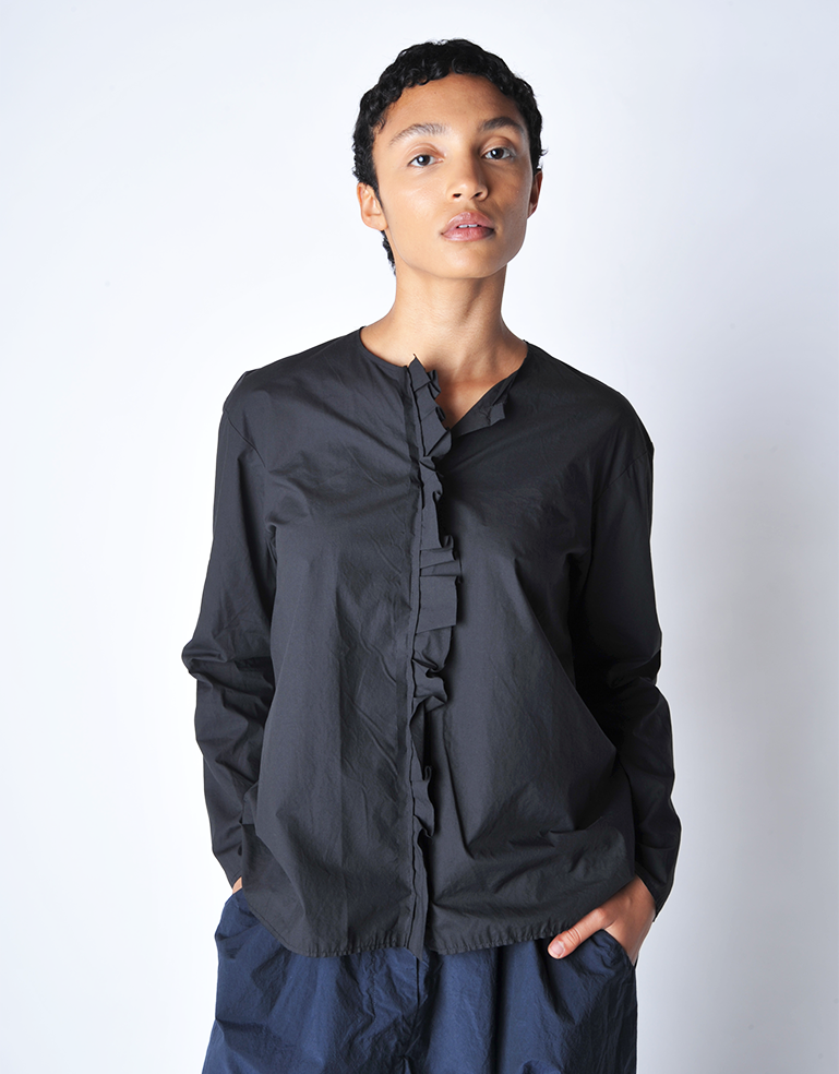 Black Long Sleeve Ruffle Girl Shirt - Roztayger