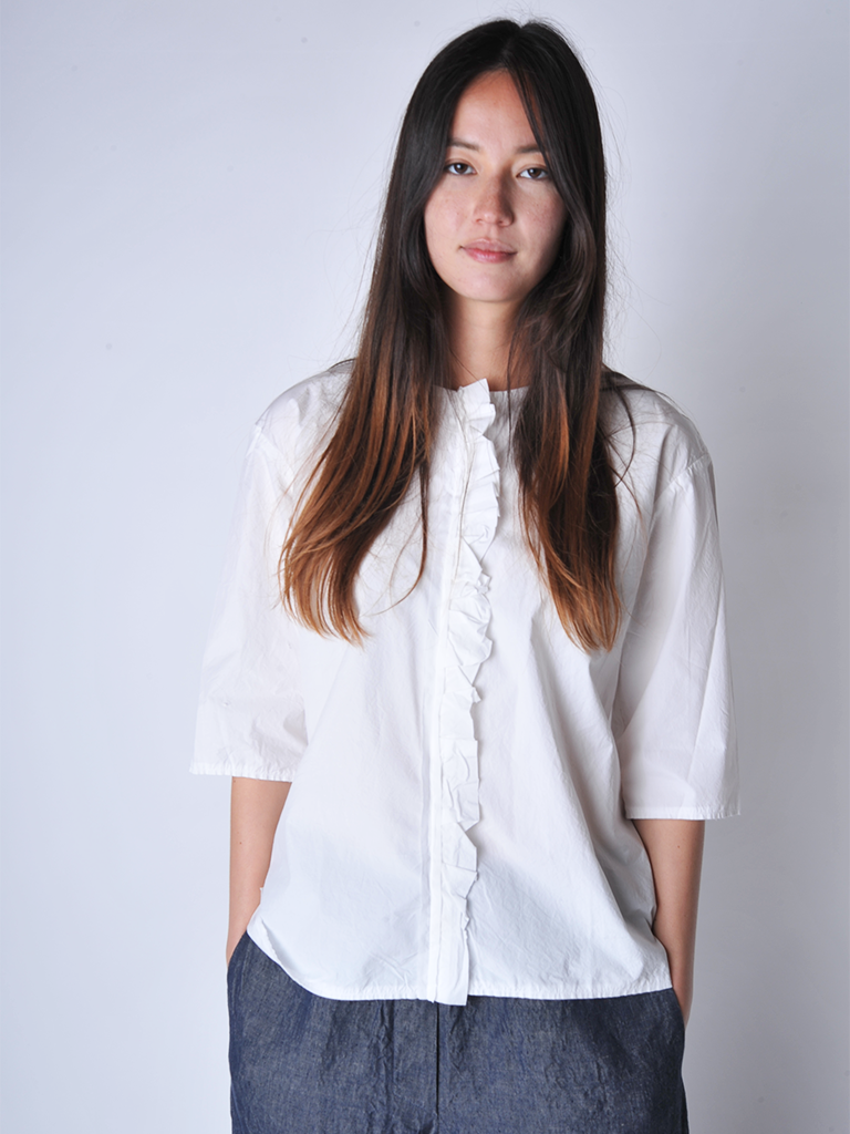 White Ruffle Girl Shirt - Roztayger