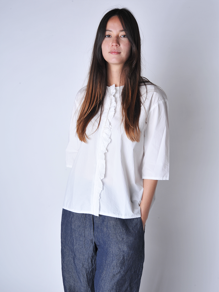 White Ruffle Girl Shirt - Roztayger