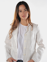 Fifi  Shades of White Linen Check Small Jacket - Roztayger