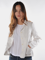 Fifi  Shades of White Linen Check Small Jacket - White Linen Jacket - Roztayger