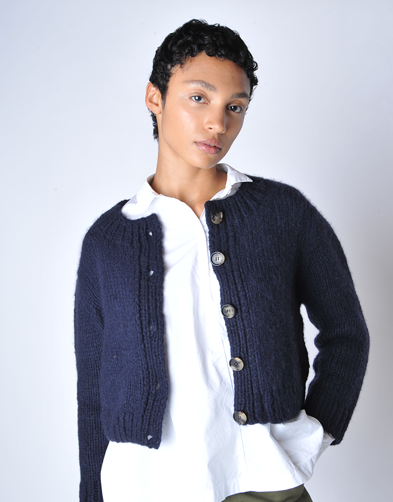 MikiKnits | Navy Elizabeth Cashmere Cardigan – Roztayger