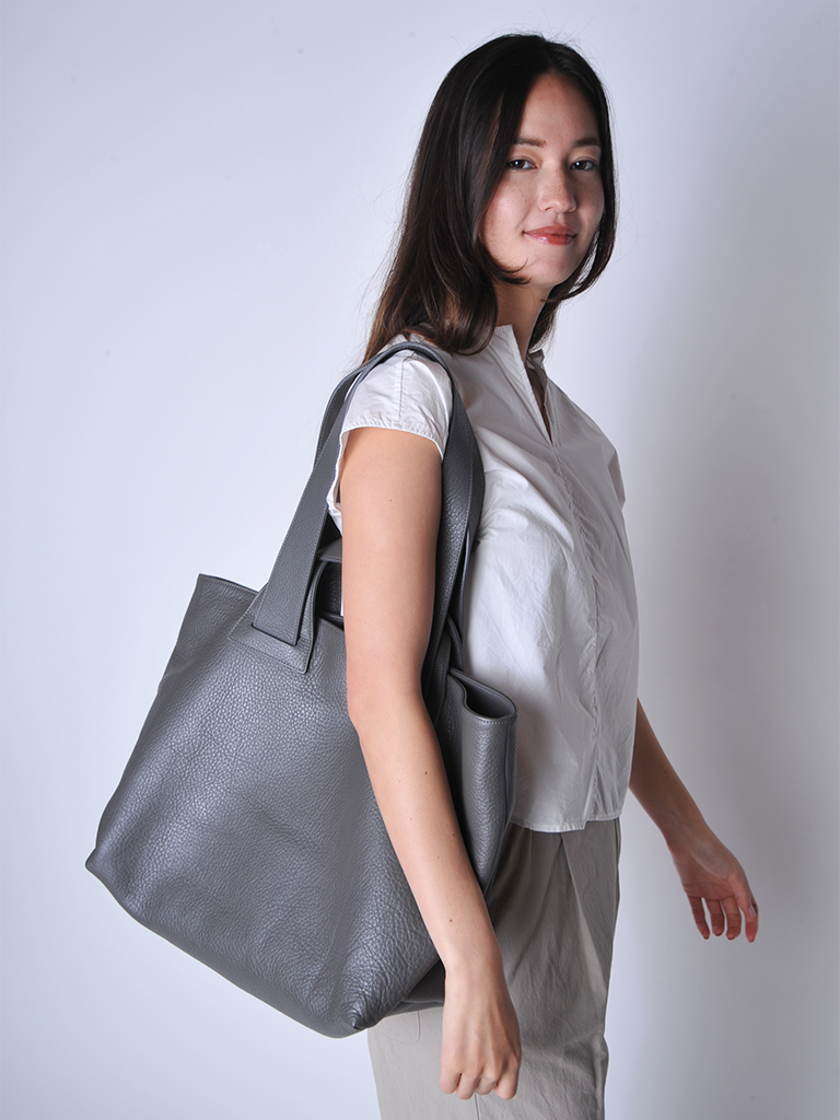 Gummetal Grey Plein Tote - Roztayger