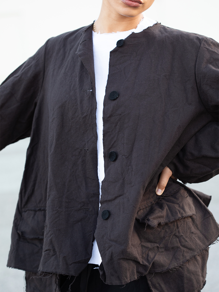 Bitter Chocolate Button Down Flannel Cosy Jacket - Roztayger