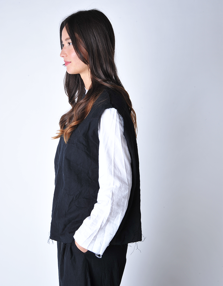 Black Open Back Cosy Big Vest - Roztayger