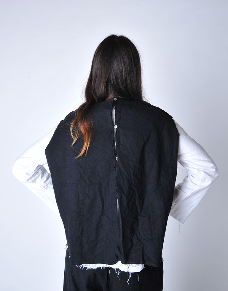 Black Open Back Cosy Big Vest - Roztayger