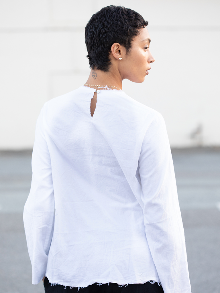 White Flannel Long Sleeve Top - Roztayger