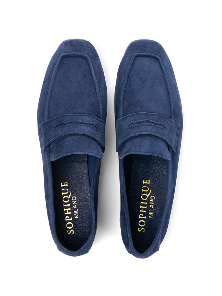 Blue Ink Essenziale Suede Loafers - Roztayger