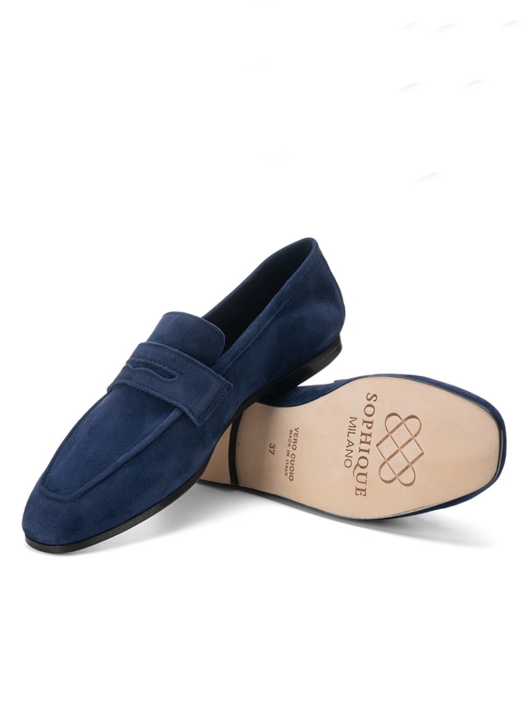Blue Ink Essenziale Suede Loafers - Roztayger