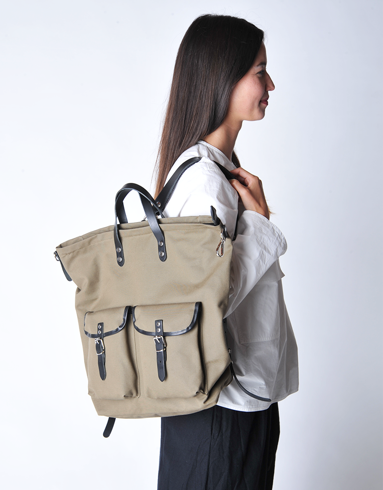 Olive Green and Black Canvas Rucksack - Roztayger