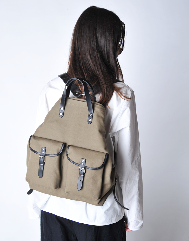 Olive Green and Black Canvas Rucksack - Roztayger