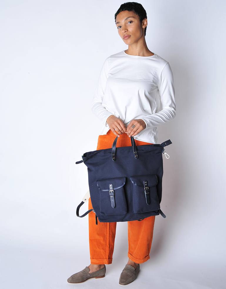Navy Blue  Canvas Rucksack - Roztayger