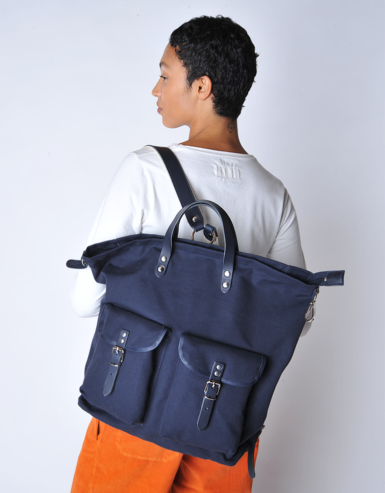 Navy Blue  Canvas Rucksack - Roztayger