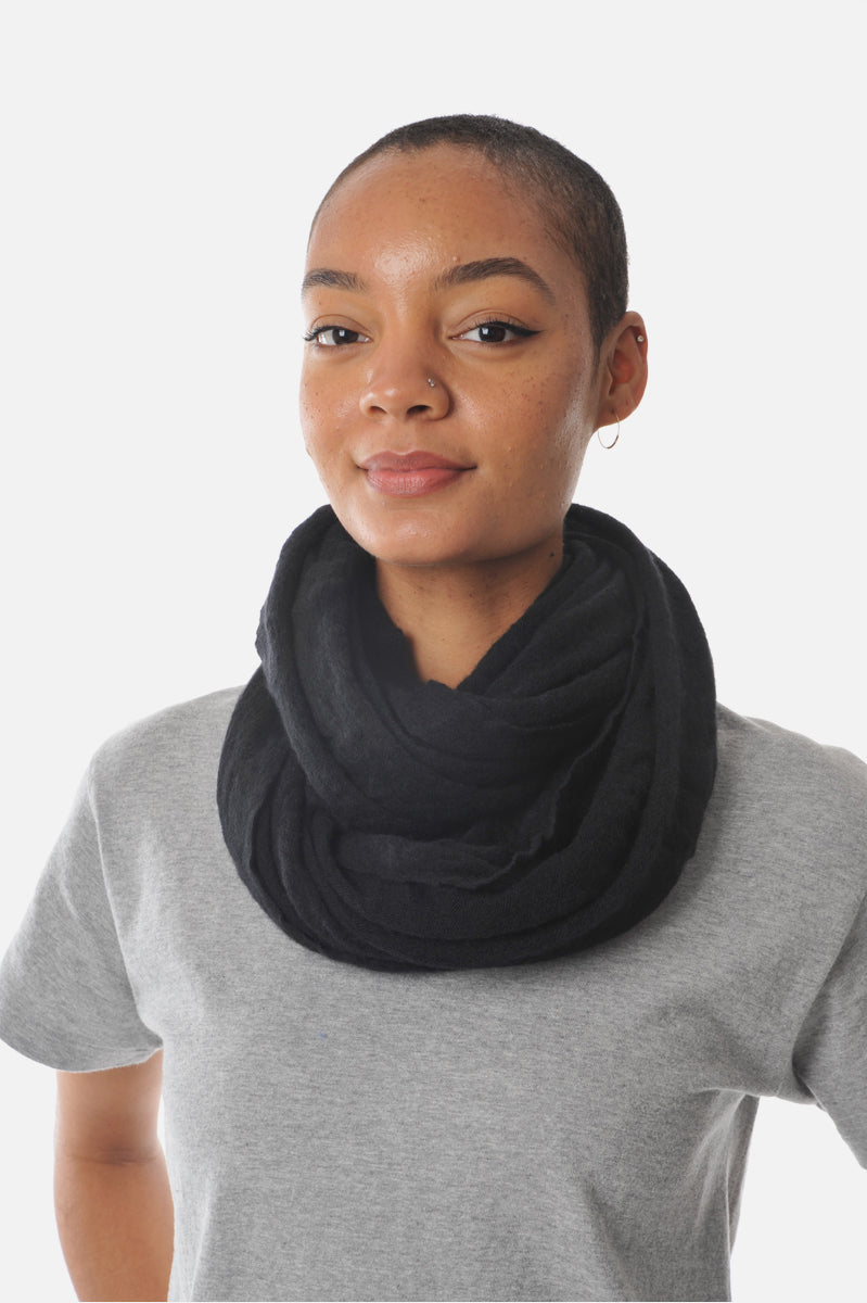 Botto Giuseppe Thick Black Classic Knit Cashmere Tube Scarf