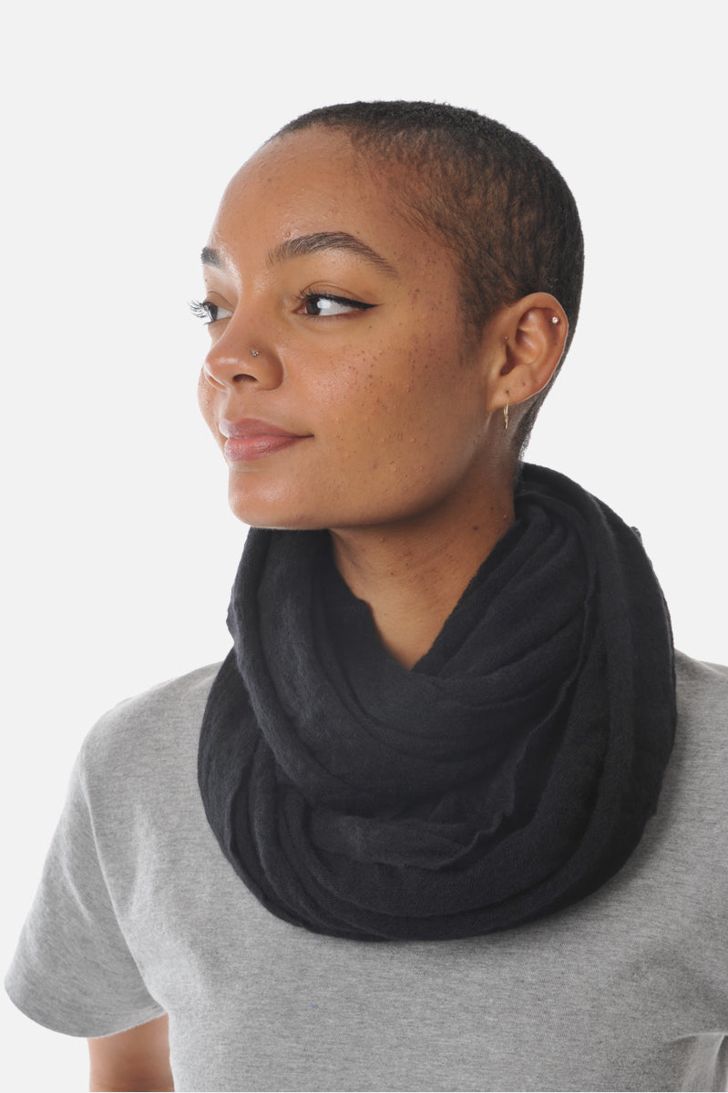 Thick Black Cashmere Tube Scarf - Roztayger