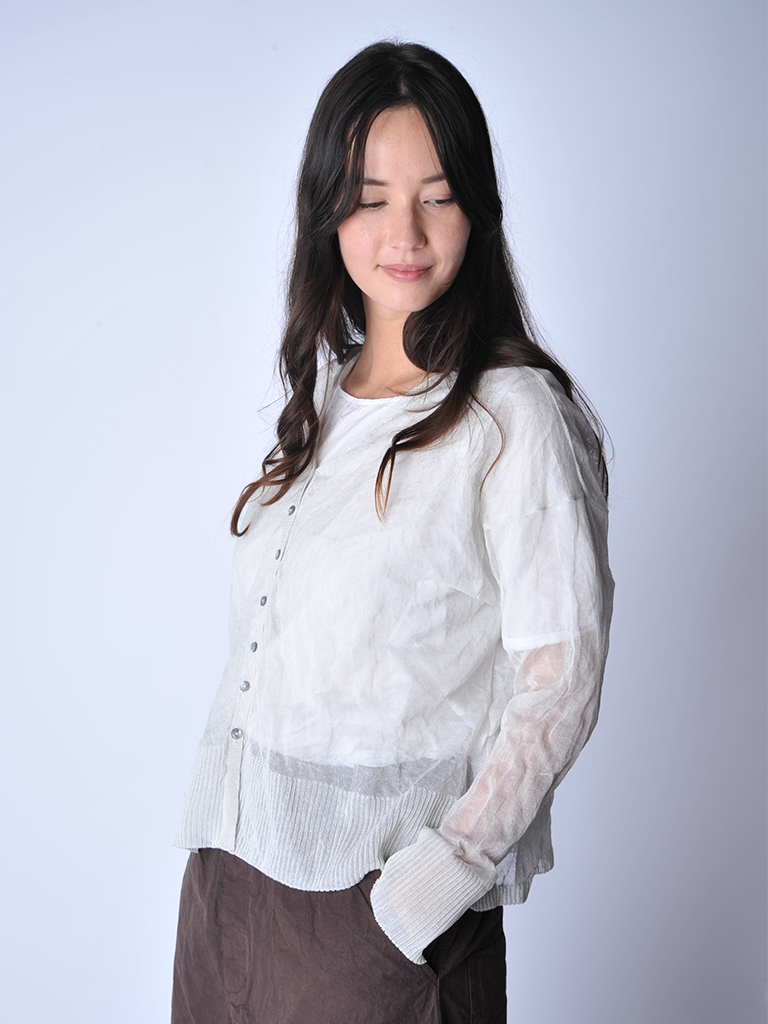 Off White Cotton Steel Cardigan - Roztayger