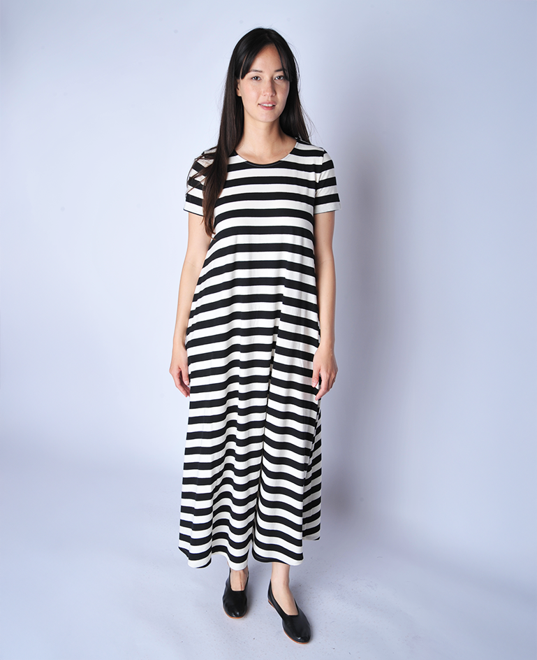 Black and Cream Big Stripe Knit Dress - Roztayger