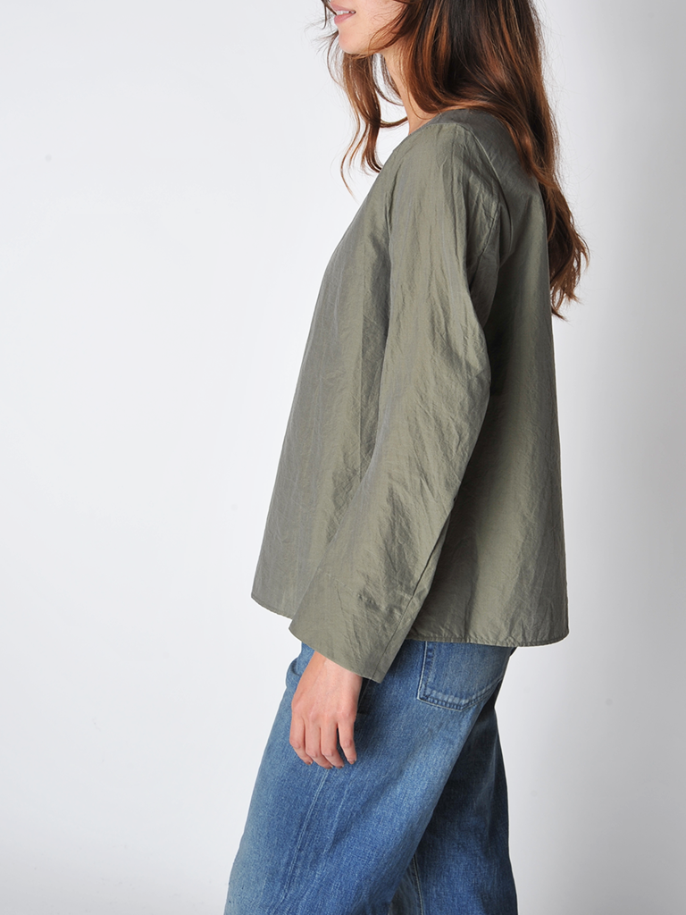 Military Green Classic Poplin Blouse