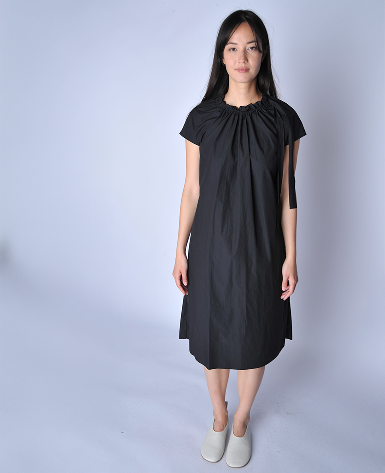 Black Gathered Neckline Dress - Roztayger