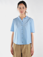 Sky Blue cotton poplin button front shirt - Roztayger