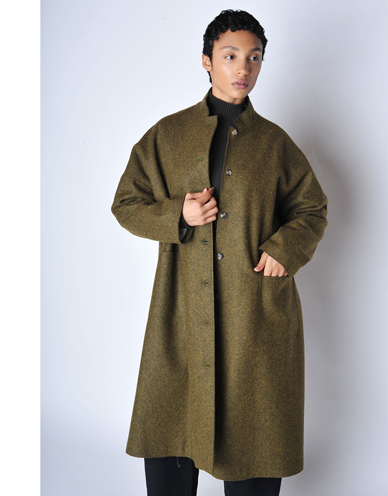 Forest Wool Felt Drop Shoulder Coat - Roztayger