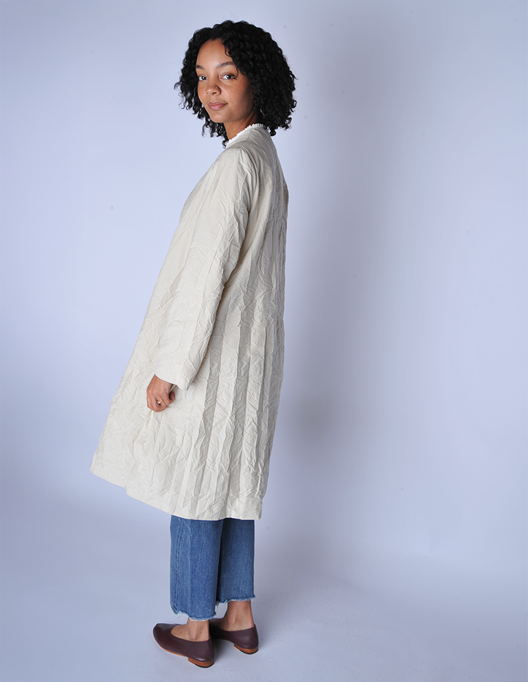 Cappucino Long Coat with Ruffle Collar - Roztayger