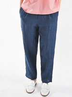 Deep Blue Linen Trousers - Linen Crop Pants - Roztayger