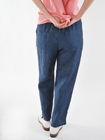 Deep Blue Linen Trousers - Cropped Linen Pants - Roztayger