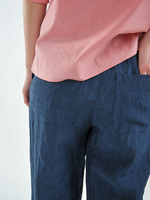 Deep Blue Linen Trousers - Navy Blue Linen Pants - Roztayger