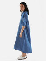 Denim cotton linen button front dress - Roztayger
