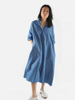 Denim cotton linen button front dress - Roztayger