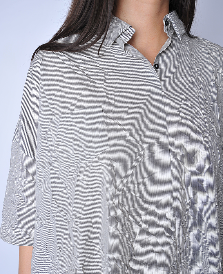 Cream and Black Tiny Striped Dress with Pocket - Roztayger