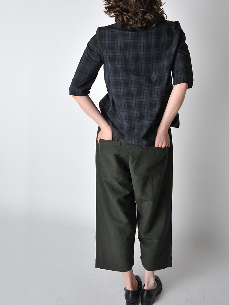 Forest green Linen Wool Blend Baggy Pant