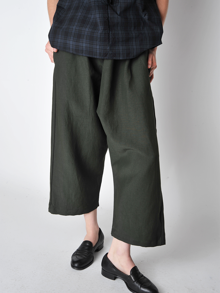 Forest green Linen Wool Blend Baggy Pant