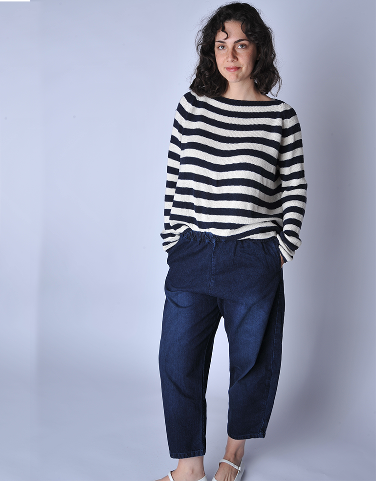 Indigo Denim Curved Pants - Roztayger