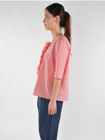 Pink Ruffle Shirt - Blouse with Ruffle Front - Roztayger
